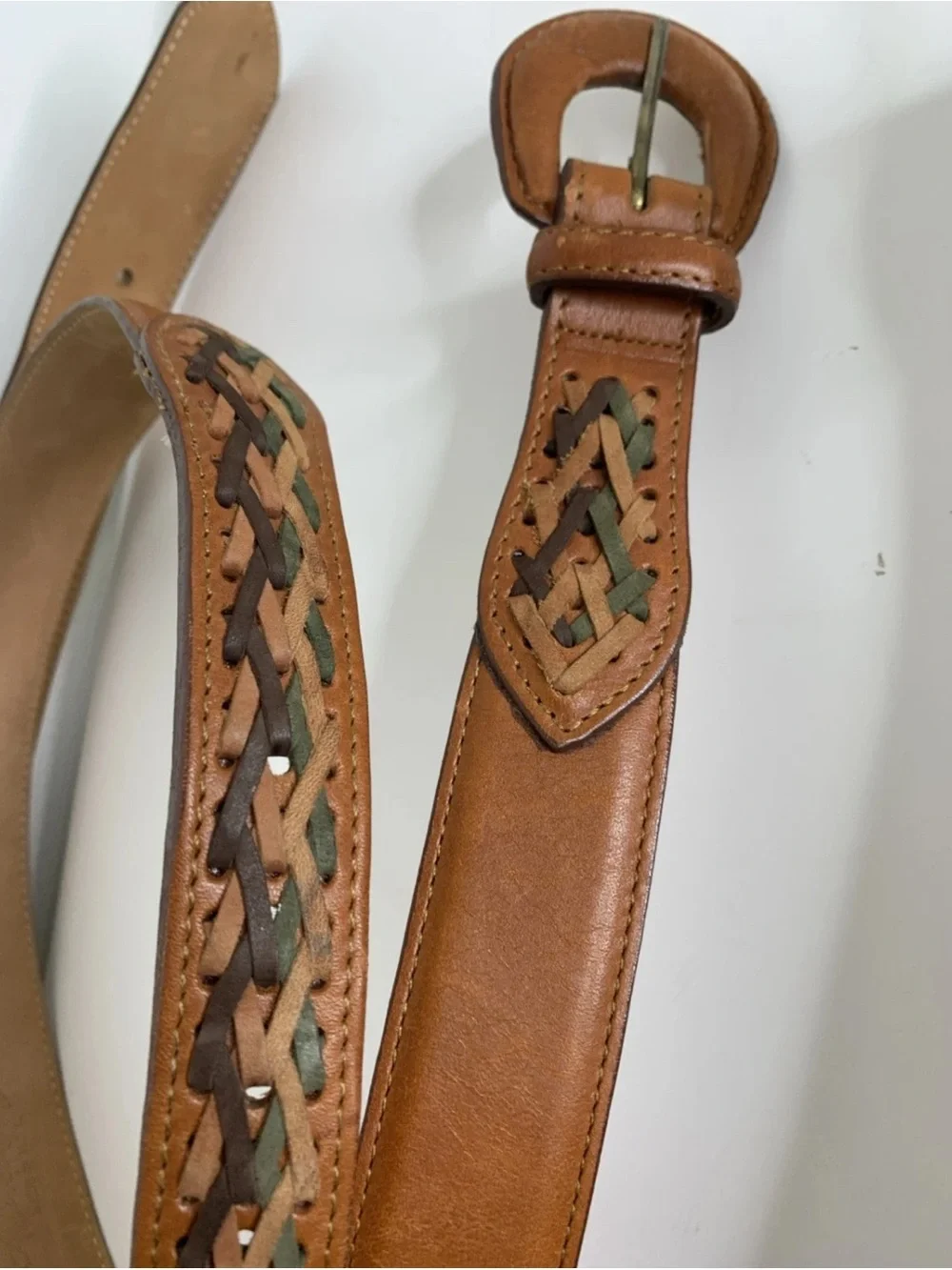 2 Vintage All Week Long Belts Leather USA Southwestern Size 32/ M Braided Accent